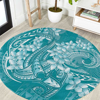 Teal Polynesia Hammerhead Shark Tattoo With Plumeria Lei Round Carpet