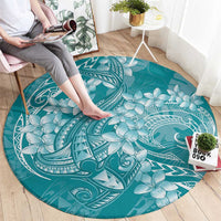 Teal Polynesia Hammerhead Shark Tattoo With Plumeria Lei Round Carpet