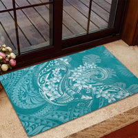 Teal Polynesia Hammerhead Shark Tattoo With Plumeria Lei Rubber Doormat LT14 - Polynesian Pride