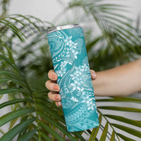 Teal Polynesia Hammerhead Shark Tattoo With Plumeria Lei Skinny Tumbler