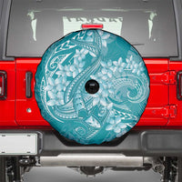 Teal Polynesia Hammerhead Shark Tattoo With Plumeria Lei Spare Tire Cover LT14 - Polynesian Pride