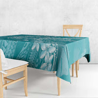 Teal Polynesia Hammerhead Shark Tattoo With Plumeria Lei Tablecloth LT14 - Polynesian Pride