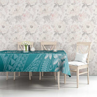 Teal Polynesia Hammerhead Shark Tattoo With Plumeria Lei Tablecloth LT14 - Polynesian Pride