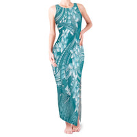 Teal Polynesia Hammerhead Shark Tattoo With Plumeria Lei Tank Maxi Dress
