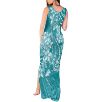 Teal Polynesia Hammerhead Shark Tattoo With Plumeria Lei Tank Maxi Dress