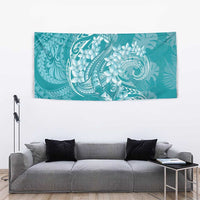 Teal Polynesia Hammerhead Shark Tattoo With Plumeria Lei Tapestry