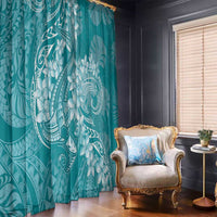 Teal Polynesia Hammerhead Shark Tattoo With Plumeria Lei Window Curtain LT14 - Polynesian Pride