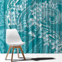 Teal Polynesia Hammerhead Shark Tattoo With Plumeria Lei Window Curtain LT14 - Polynesian Pride