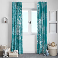 Teal Polynesia Hammerhead Shark Tattoo With Plumeria Lei Window Curtain LT14 - Polynesian Pride