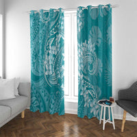 Teal Polynesia Hammerhead Shark Tattoo With Plumeria Lei Window Curtain LT14 With Grommets Teal - Polynesian Pride