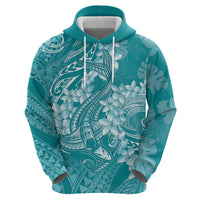Teal Polynesia Hammerhead Shark Tattoo With Plumeria Lei Zip Hoodie