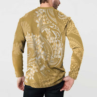 Yellow Polynesia Hammerhead Shark Tattoo With Plumeria Lei Button Sweatshirt LT14 - Polynesian Pride