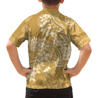 Yellow Polynesia Hammerhead Shark Tattoo With Plumeria Lei Family Matching Long Sleeve Bodycon Dress and Hawaiian Shirt
