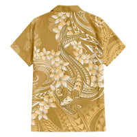 Yellow Polynesia Hammerhead Shark Tattoo With Plumeria Lei Family Matching Off The Shoulder Long Sleeve Dress and Hawaiian Shirt LT14 - Polynesian Pride