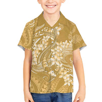 Yellow Polynesia Hammerhead Shark Tattoo With Plumeria Lei Family Matching Tank Maxi Dress and Hawaiian Shirt