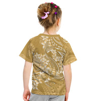 Yellow Polynesia Hammerhead Shark Tattoo With Plumeria Lei Kid T Shirt