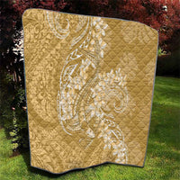 Yellow Polynesia Hammerhead Shark Tattoo With Plumeria Lei Quilt