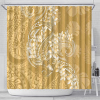 Yellow Polynesia Hammerhead Shark Tattoo With Plumeria Lei Shower Curtain