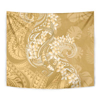 Yellow Polynesia Hammerhead Shark Tattoo With Plumeria Lei Tapestry