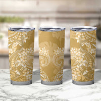 Yellow Polynesia Hammerhead Shark Tattoo With Plumeria Lei Tumbler Cup