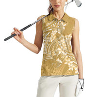 Yellow Polynesia Hammerhead Shark Tattoo With Plumeria Lei Women Sleeveless Polo Shirt