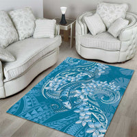 Blue Polynesia Hammerhead Shark Tattoo With Plumeria Lei Area Rug