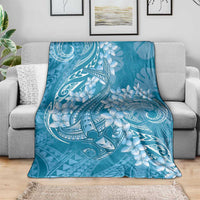 Blue Polynesia Hammerhead Shark Tattoo With Plumeria Lei Blanket LT14 - Polynesian Pride