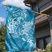 Blue Polynesia Hammerhead Shark Tattoo With Plumeria Lei Garden Flag