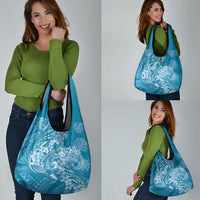 Blue Polynesia Hammerhead Shark Tattoo With Plumeria Lei Grocery Bag LT14 - Polynesian Pride