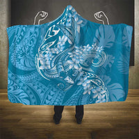 Blue Polynesia Hammerhead Shark Tattoo With Plumeria Lei Hooded Blanket LT14 - Polynesian Pride