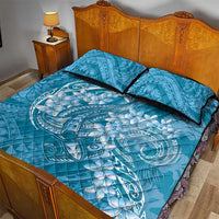 Blue Polynesia Hammerhead Shark Tattoo With Plumeria Lei Quilt Bed Set LT14 - Polynesian Pride