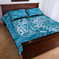 Blue Polynesia Hammerhead Shark Tattoo With Plumeria Lei Quilt Bed Set LT14 - Polynesian Pride