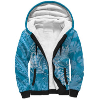 Blue Polynesia Hammerhead Shark Tattoo With Plumeria Lei Sherpa Hoodie LT14 Unisex Blue - Polynesian Pride