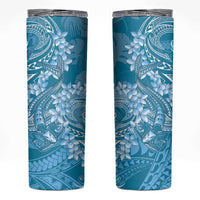 Blue Polynesia Hammerhead Shark Tattoo With Plumeria Lei Skinny Tumbler