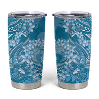 Blue Polynesia Hammerhead Shark Tattoo With Plumeria Lei Tumbler Cup