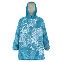 Blue Polynesia Hammerhead Shark Tattoo With Plumeria Lei Wearable Blanket Hoodie LT14 One Size Blue - Polynesian Pride