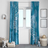 Blue Polynesia Hammerhead Shark Tattoo With Plumeria Lei Window Curtain LT14 - Polynesian Pride