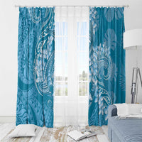 Blue Polynesia Hammerhead Shark Tattoo With Plumeria Lei Window Curtain LT14 - Polynesian Pride