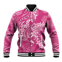 Pink Polynesia Hammerhead Shark Tattoo With Plumeria Lei Baseball Jacket LT14 Unisex Pink - Polynesian Pride