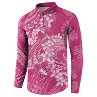 Pink Polynesia Hammerhead Shark Tattoo With Plumeria Lei Button Sweatshirt LT14 - Polynesian Pride