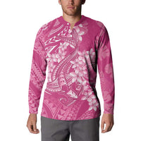 Pink Polynesia Hammerhead Shark Tattoo With Plumeria Lei Button Sweatshirt LT14 - Polynesian Pride