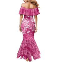 Pink Polynesia Hammerhead Shark Tattoo With Plumeria Lei Family Matching Mermaid Dress and Hawaiian Shirt