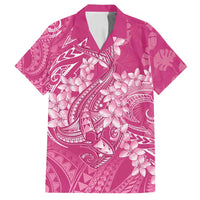 Pink Polynesia Hammerhead Shark Tattoo With Plumeria Lei Family Matching Off Shoulder Short Dress and Hawaiian Shirt