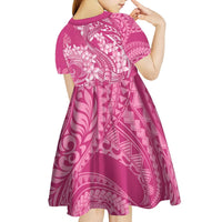 Pink Polynesia Hammerhead Shark Tattoo With Plumeria Lei Kid Short Sleeve Dress LT14 - Polynesian Pride