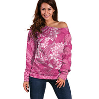Pink Polynesia Hammerhead Shark Tattoo With Plumeria Lei Off Shoulder Sweater