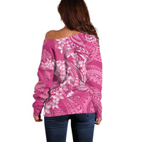 Pink Polynesia Hammerhead Shark Tattoo With Plumeria Lei Off Shoulder Sweater