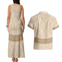 Mauri Ribaberiki Kiribati Couples Matching Tank Maxi Dress and Hawaiian Shirt Cowrie Shells Lei Palm Leaf Weaving