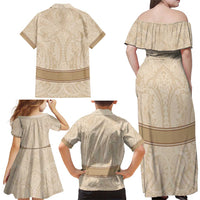 Mauri Ribaberiki Kiribati Family Matching Off Shoulder Maxi Dress and Hawaiian Shirt Cowrie Shells Lei Palm Leaf Weaving