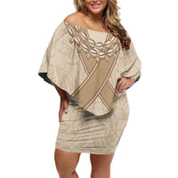 Mauri Ribaberiki Kiribati Family Matching Off Shoulder Short Dress and Hawaiian Shirt Cowrie Shells Lei Palm Leaf Weaving