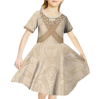 Mauri Ribaberiki Kiribati Kid Short Sleeve Dress Cowrie Shells Lei Palm Leaf Weaving